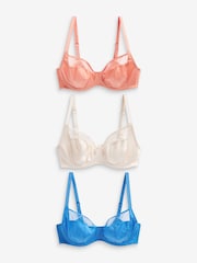 Blue/Coral Orange/Cream DD+ Non Pad Full Cup Bras 3 Packs - Image 6 of 9