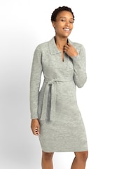 JoJo Maman Bébé Marl Grey Collared Knitted Maternity Dress - Image 2 of 4