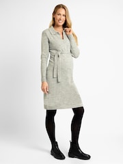 JoJo Maman Bébé Marl Grey Collared Knitted Maternity Dress - Image 3 of 4