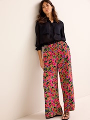 Pink Floral Texture Wide Leg Trousers - Image 1 of 6