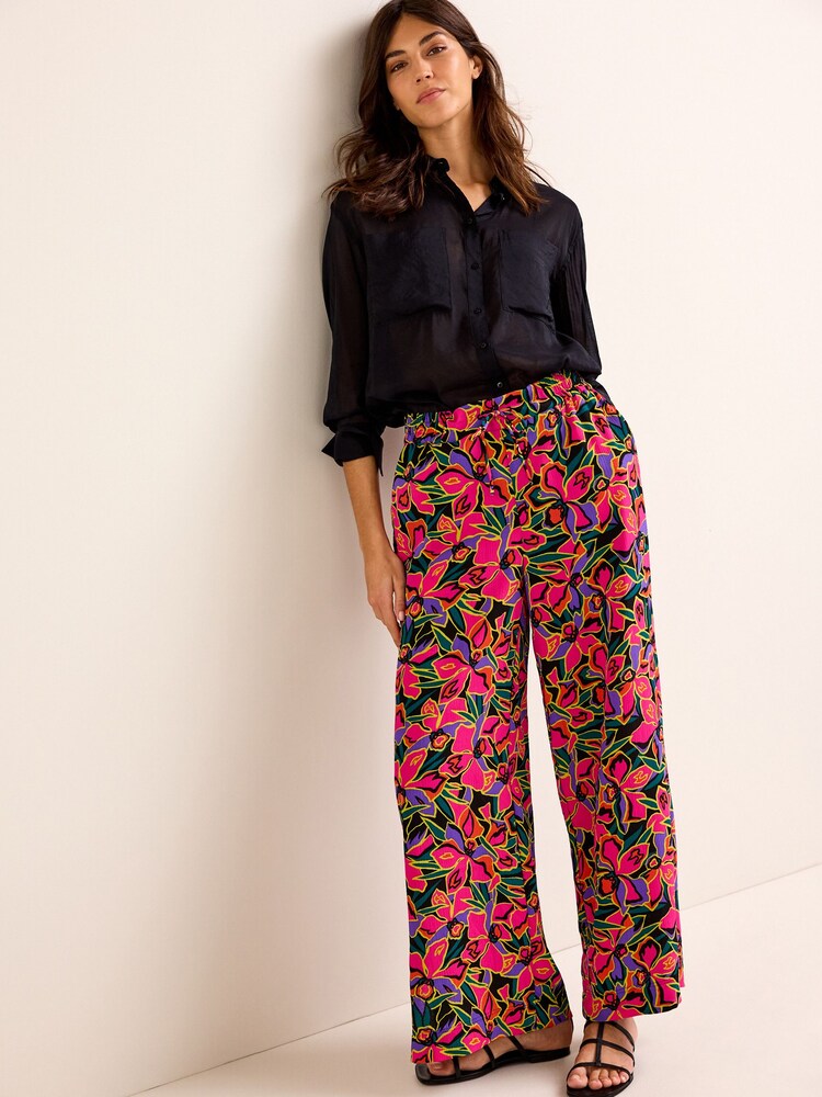 Pink Floral Texture Wide Leg Trousers - Image 1 of 6