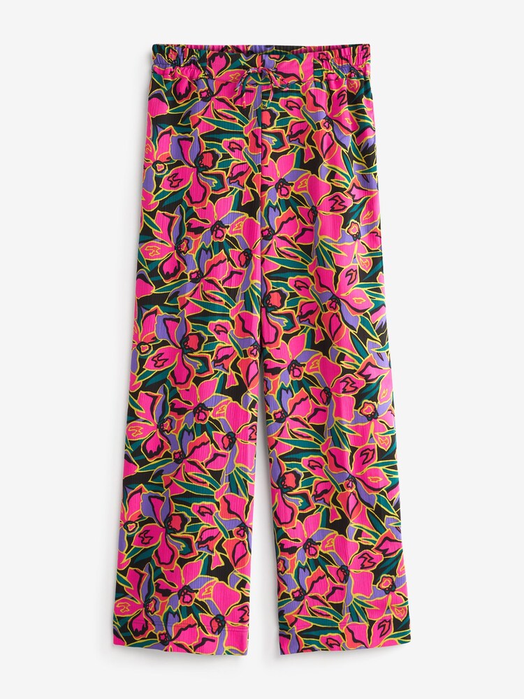 Pink Floral Texture Wide Leg Trousers - Image 6 of 6