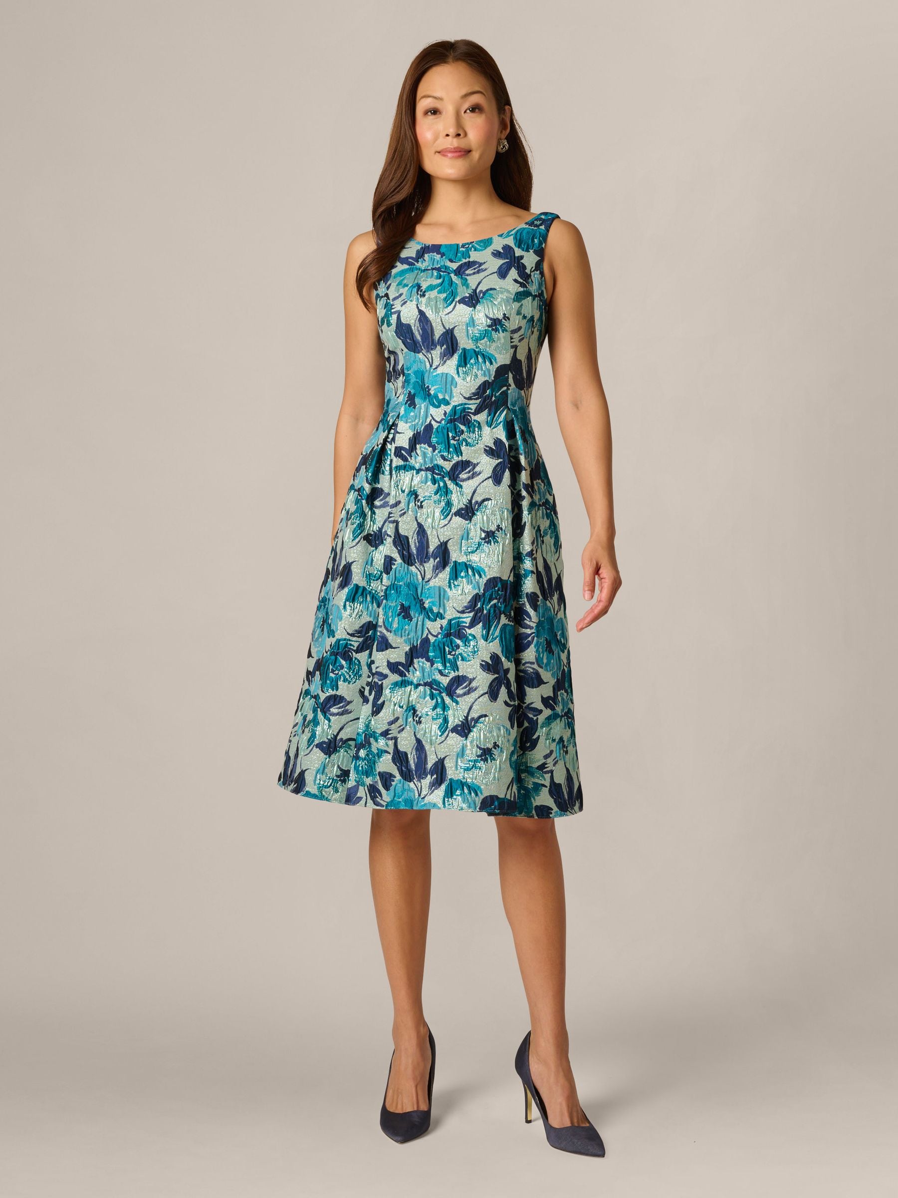 Buy Adrianna Papell Blue Metallic Jacquard Dress from Next USA