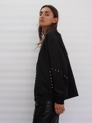 Religion Black Light Weight Bomber Jacket with Stud Embellishment - Image 2 of 6
