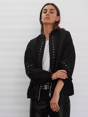 Religion Black Light Weight Bomber Jacket with Stud Embellishment - Image 3 of 6