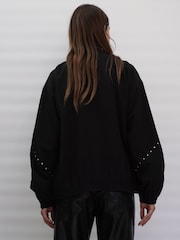 Religion Black Light Weight Bomber Jacket with Stud Embellishment - Image 4 of 6