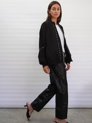 Religion Black Light Weight Bomber Jacket with Stud Embellishment - Image 5 of 6