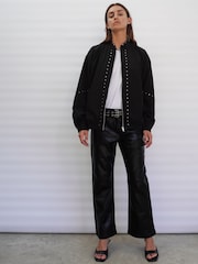 Religion Black Light Weight Bomber Jacket with Stud Embellishment - Image 6 of 6