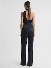 Reiss Midnight Navy Jules Satin Halter Neck Fitted Jumpsuit - Image 5 of 5