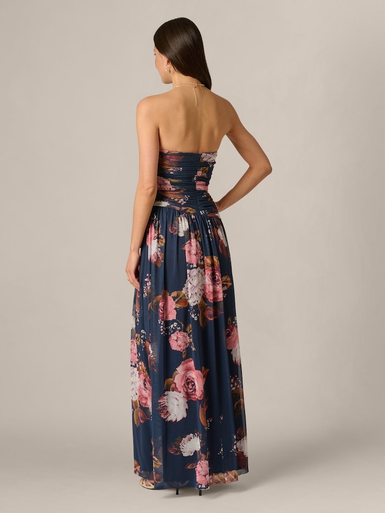 Adrianna Papell Blue Stretch Mesh Strapless Gown - Image 2 of 5