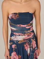 Adrianna Papell Blue Stretch Mesh Strapless Gown - Image 3 of 5