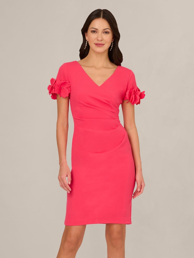 Adrianna Papell Pink Petite Knit Crepe Short Dress - Image 1 of 6