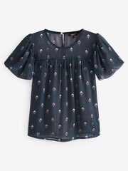 Navy Blue Ditsy Flutter Short Sleeve Top - Image 5 of 5