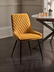 Set of 2 Soft Velvet Ochre Yellow Hamilton Black Leg Quilted Dining Chairs - Image 1 of 10