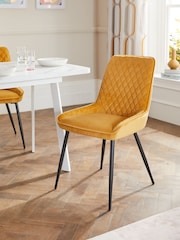 Set of 2 Soft Velvet Ochre Yellow Hamilton Black Leg Quilted Dining Chairs - Image 2 of 10