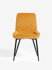 Set of 2 Soft Velvet Ochre Yellow Hamilton Black Leg Quilted Dining Chairs - Image 3 of 10