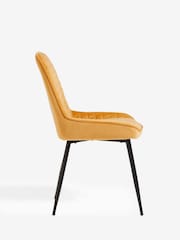 Set of 2 Soft Velvet Ochre Yellow Hamilton Black Leg Quilted Dining Chairs - Image 6 of 10