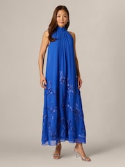 Adrianna Papell Blue Soutache Georgette Swing Dress - Image 1 of 6
