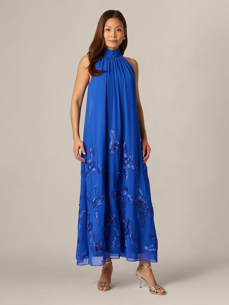 Adrianna Papell Blue Soutache Georgette Swing Dress - Image 1 of 6