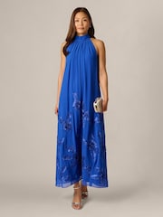 Adrianna Papell Blue Soutache Georgette Swing Dress - Image 3 of 6