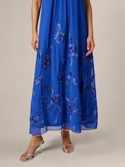 Adrianna Papell Blue Soutache Georgette Swing Dress - Image 4 of 6