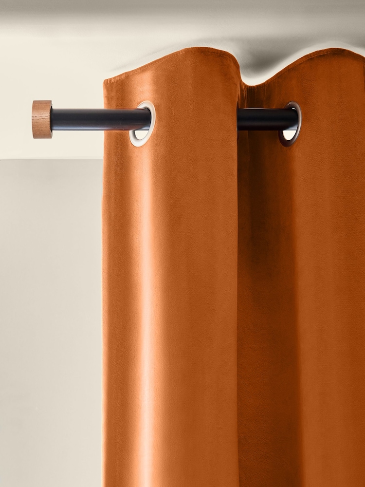 Orange Matte Velvet Blackout/Thermal Curtains - Image 7 of 8