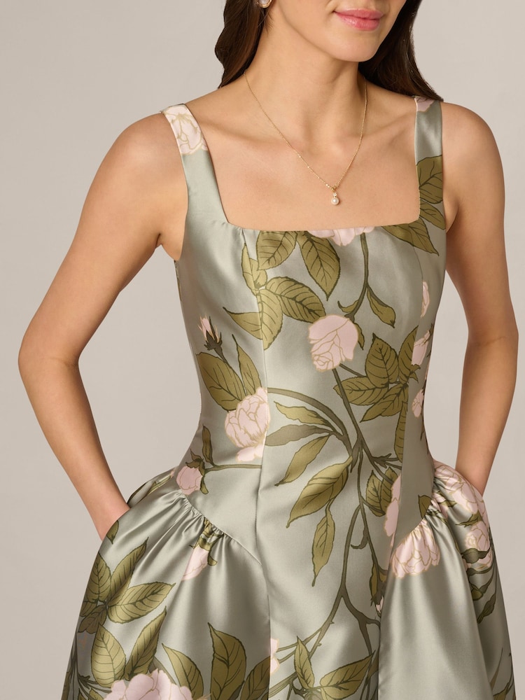 Buy Adrianna Papell Green Print Mikado Square Neck Gown from Next USA