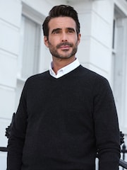 Schwarz - Pure Collection 100% Kaschmir V-Ausschnitt Pullover - Bild 1 von 2