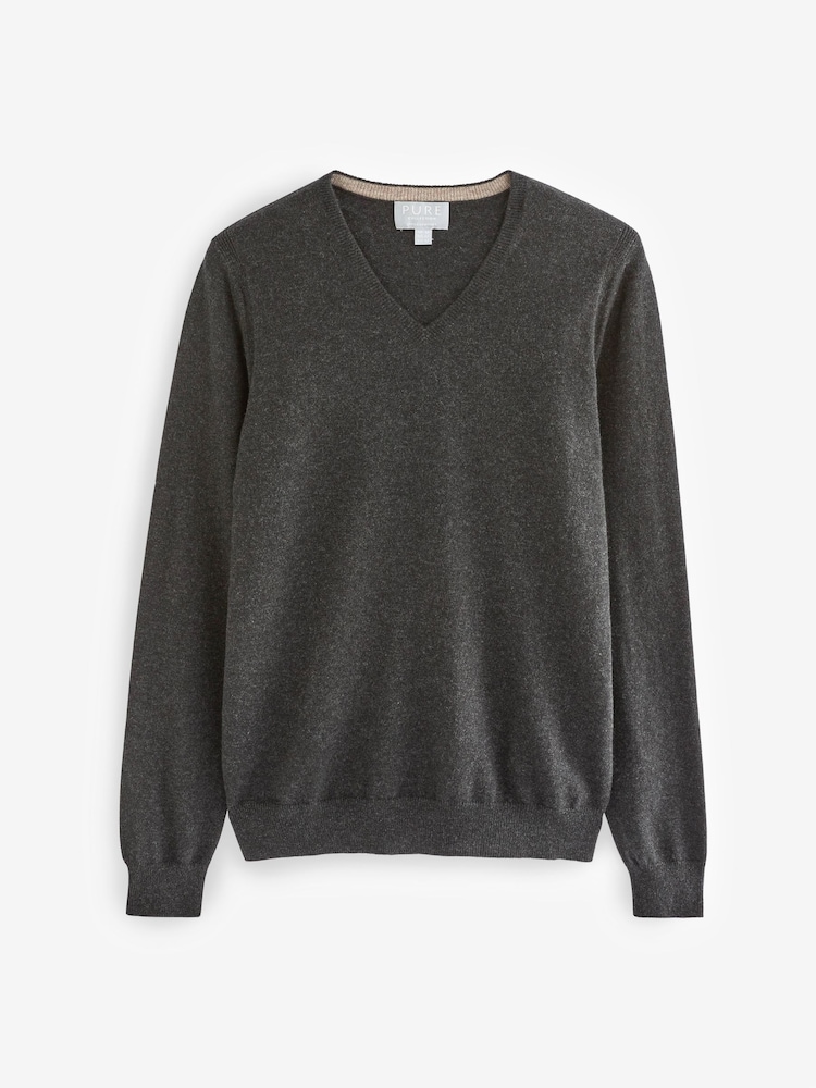 Schwarz - Pure Collection 100% Kaschmir V-Ausschnitt Pullover - Bild 2 von 2