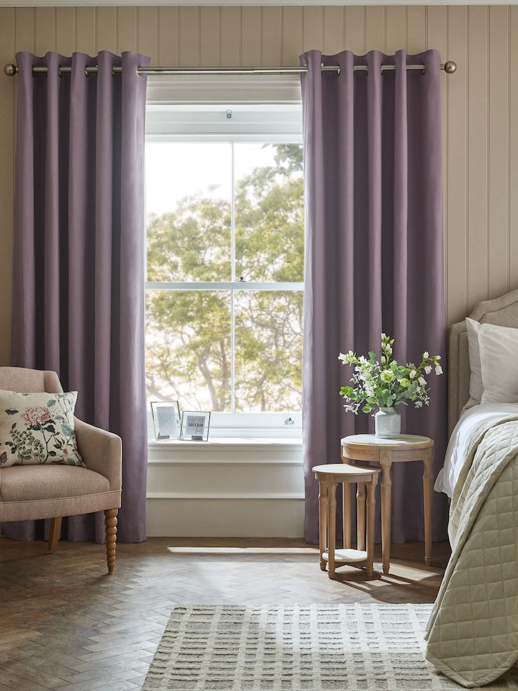 Purple Elderberry Blackout/Thermal Cotton Eyelet Curtains - Image 1 of 8