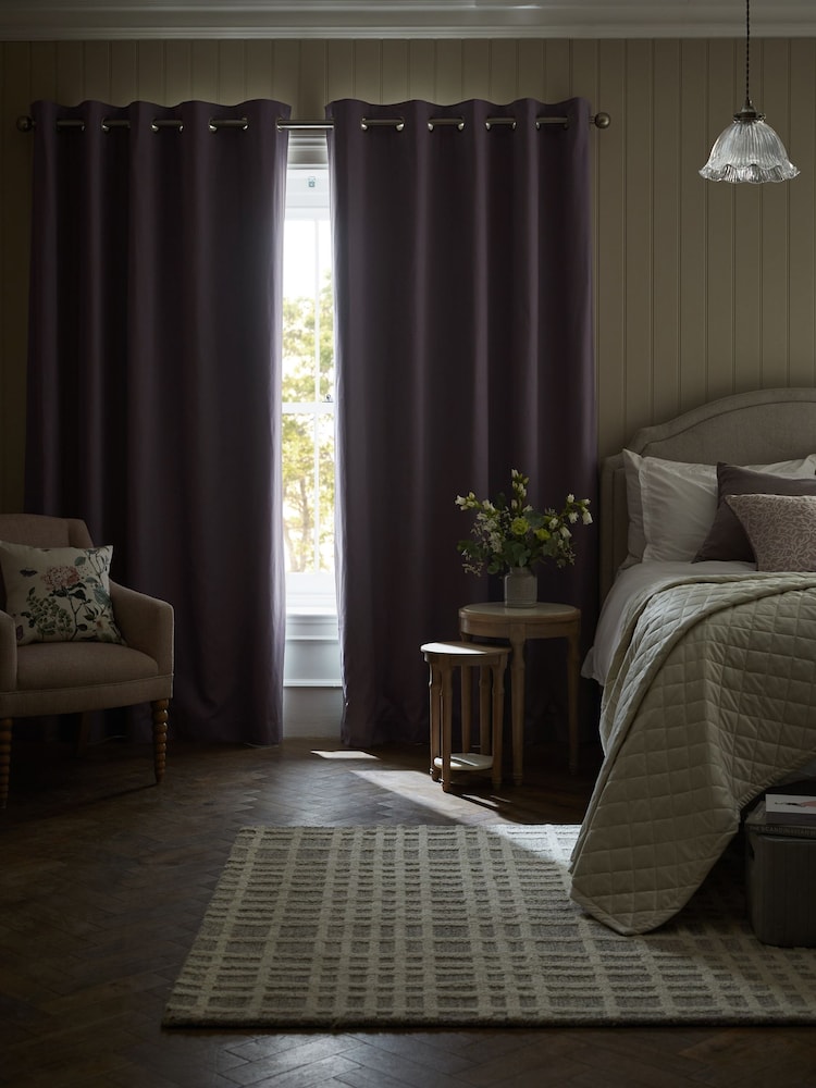 Purple Elderberry Blackout/Thermal Cotton Eyelet Curtains - Image 3 of 8