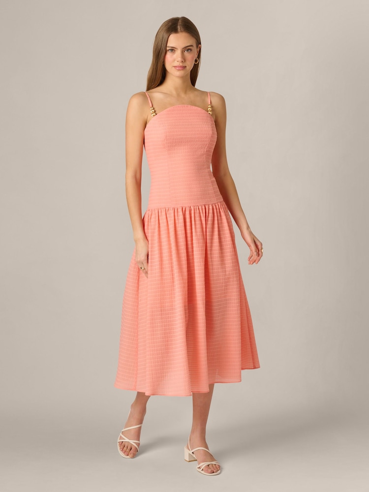 Adrianna Papell Pink Seersucker Midi Dress - Image 1 of 6