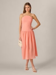 Adrianna Papell Pink Seersucker Midi Dress - Image 3 of 6
