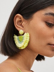 Lime Green Raffia Bead Statement Earrings - Image 1 of 4