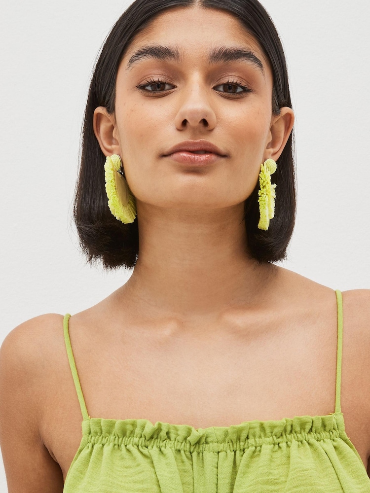 Lime Green Raffia Bead Statement Earrings - Image 2 of 4