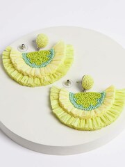 Lime Green Raffia Bead Statement Earrings - Image 3 of 4