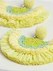 Lime Green Raffia Bead Statement Earrings - Image 4 of 4