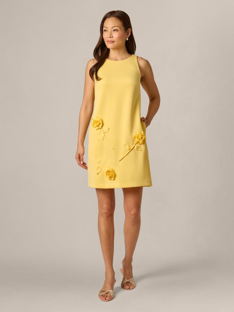 Adrianna Papell Yellow Scuba Rosette Shift Dress - Image 1 of 6