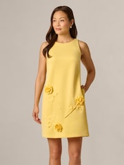 Adrianna Papell Yellow Scuba Rosette Shift Dress - Image 4 of 6