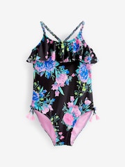 Black/Pink Floral Frill Swimsuit (3mths-16yrs) - Image 4 of 5