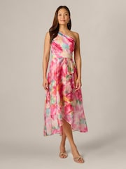 Adrianna Papell Pink Printed High-Low Dress - Image 1 of 6