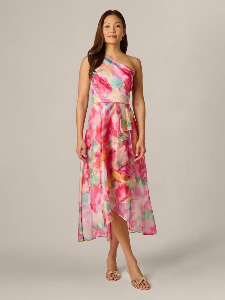 Adrianna Papell Pink Printed High-Low Dress - Image 1 of 6