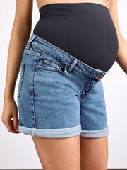 Light Blue Denim Maternity Mom Style Shorts - Image 4 of 6