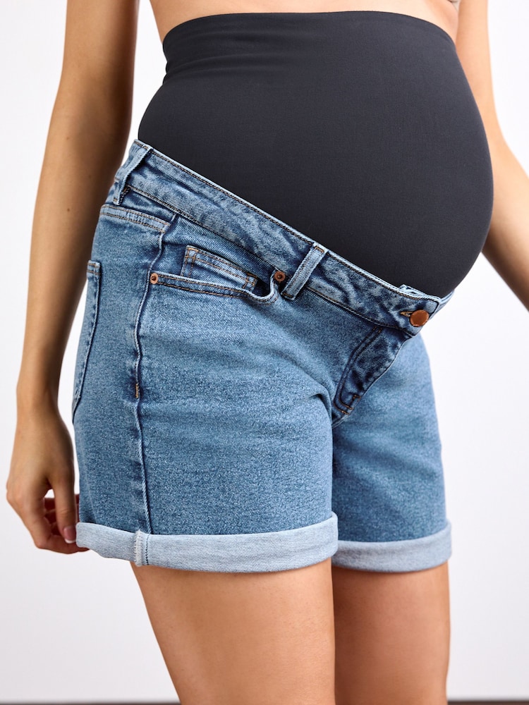Light Blue Denim - Szorty ciążowe w stylu mom fit - Image 4 of 6