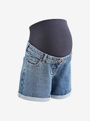 Light Blue Denim Maternity Mom Style Shorts - Image 6 of 6