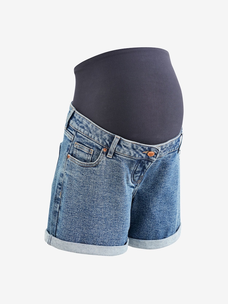 Light Blue Denim Maternity Mom Style Shorts - Image 6 of 6