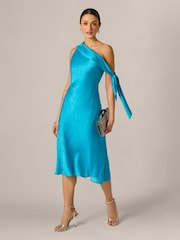 Adrianna Papell Blue Woven Jacquard Midi Dress - Image 3 of 6