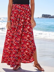 Red Floral Pleat Front Detail Maxi Skirt - Image 3 of 5
