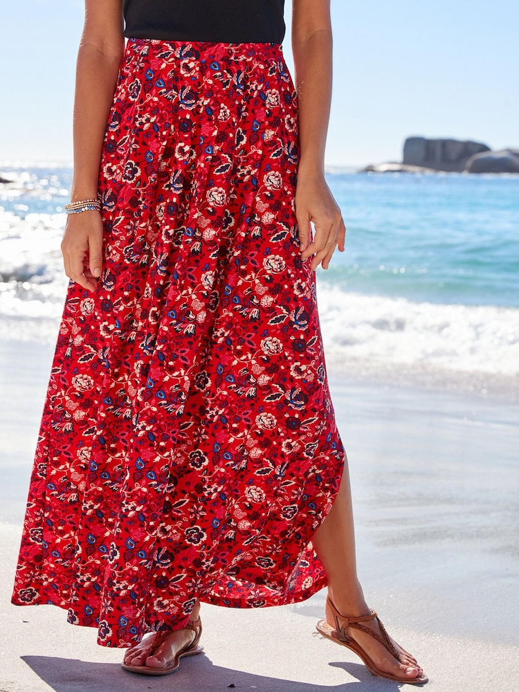 Red Floral - Spódnica maxi z plisowanym przodem - Image 3 of 5