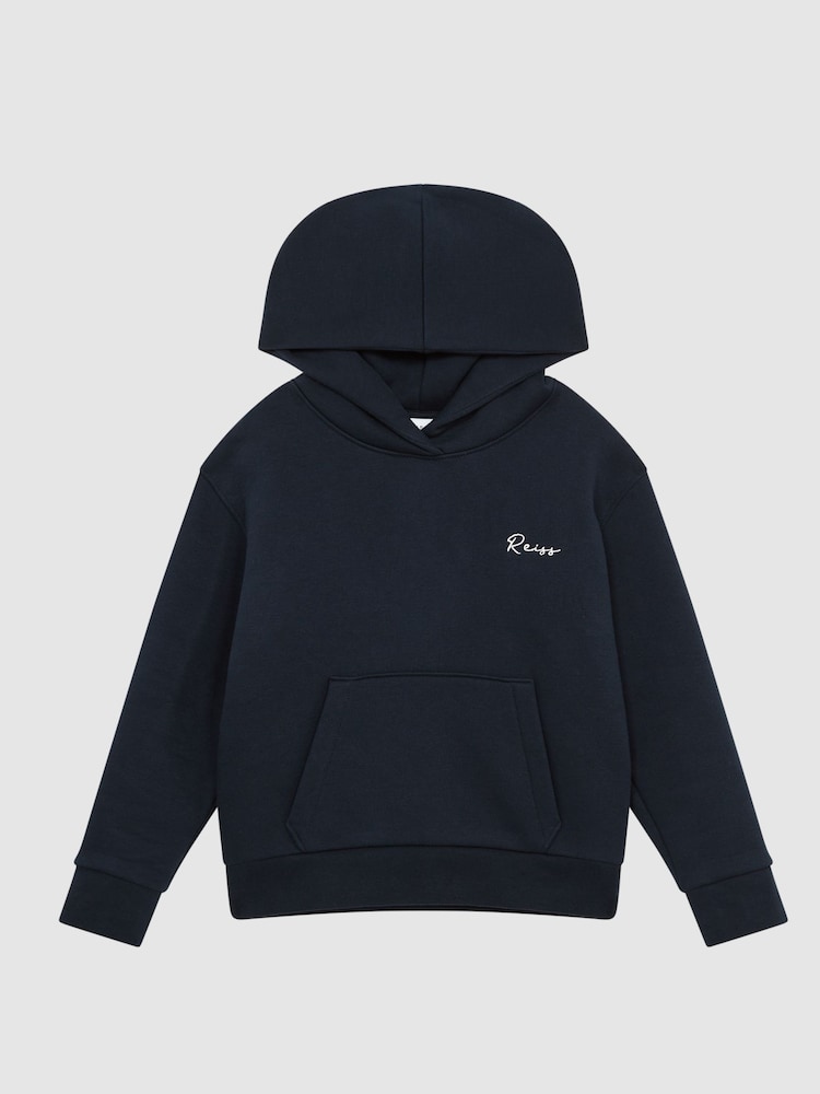 Reiss Navy Connor Junior Embroidered Jersey Hoodie - Image 2 of 5 Reiss Navy Connor Junior Embroidered Jersey Hoodie - Image 2 of 5
